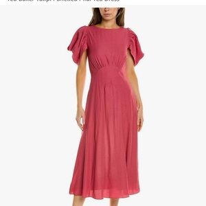 Ted Baker Pink Flutter Sleeve Bateau Midi Dress